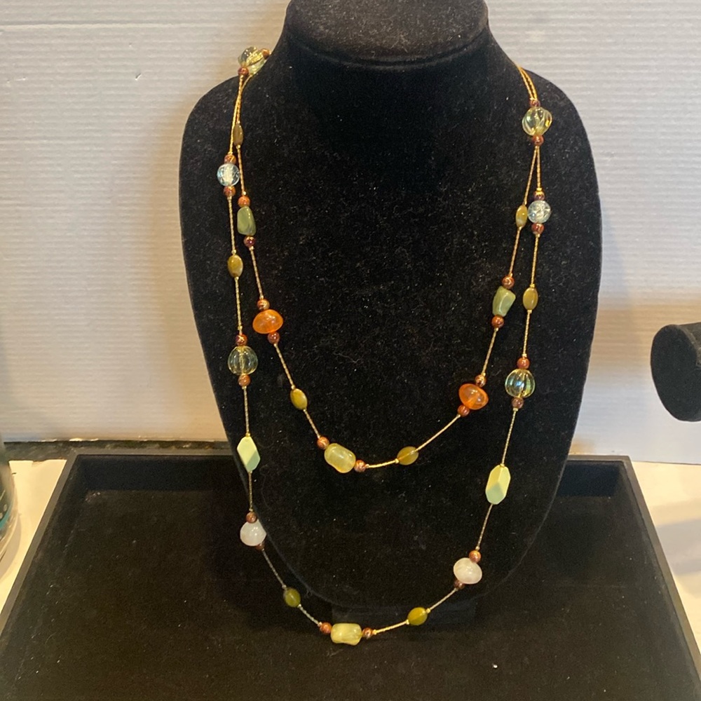 Vintage Glass & Plastic Bead Double Strand Tiered Necklace